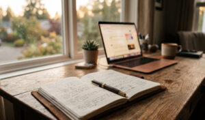 Warm organized workspace representing simpler business operations and backend systems.